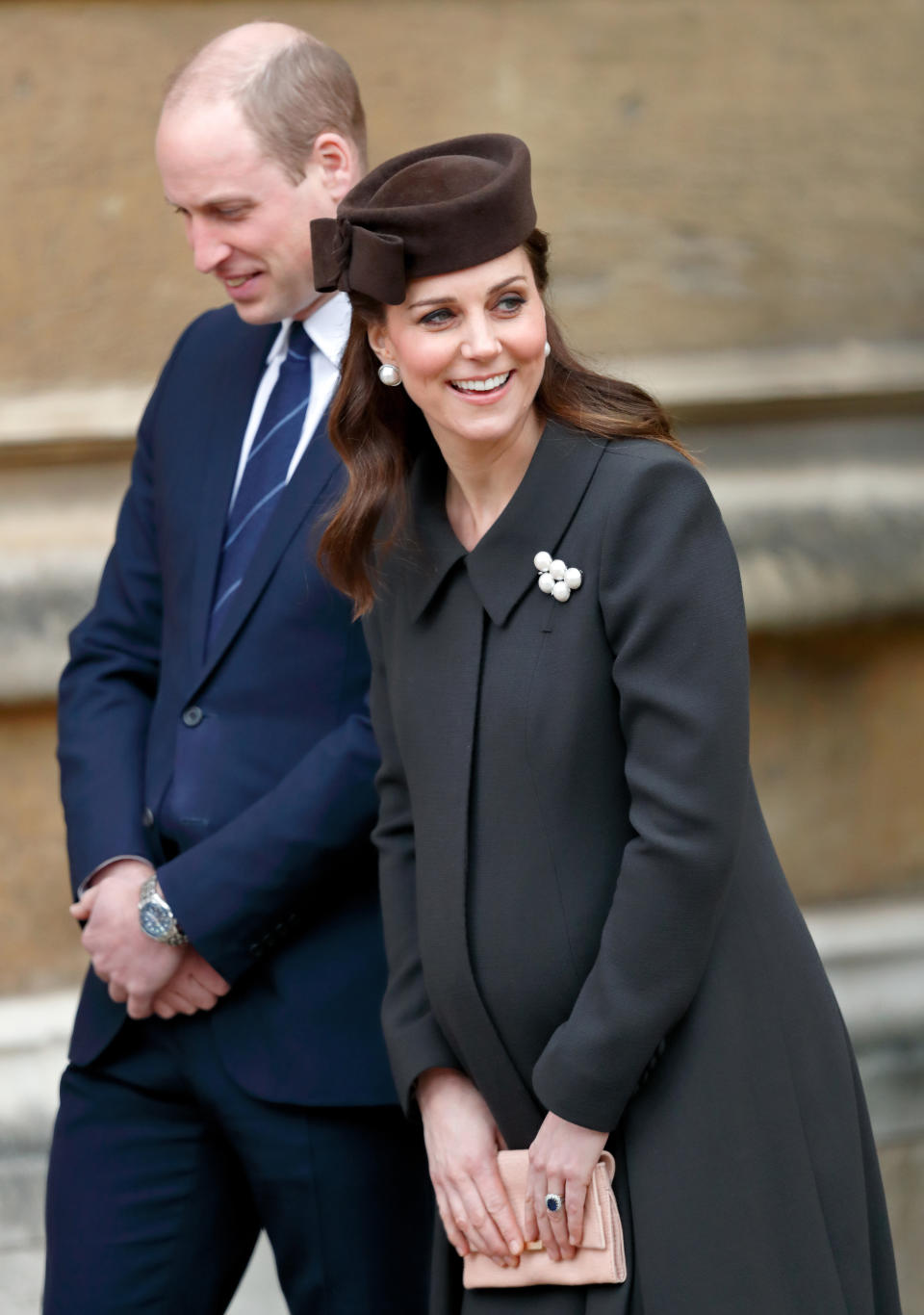 WINDSOR, UNITED KINGDOM - APRIL 01: (EMBARGOED FOR PUBLICATION IN UK NEWSPAPERS UNTIL 24 HOURS AFTER CREATE DATE AND TIME) Prince William, Duke of Cambridge and Catherine, Duchess of Cambridge attend the traditional Easter Sunday church service at St George's Chapel, Windsor Castle on April 1, 2018 in Windsor, England. (Photo by Max Mumby/Indigo/Getty Images)