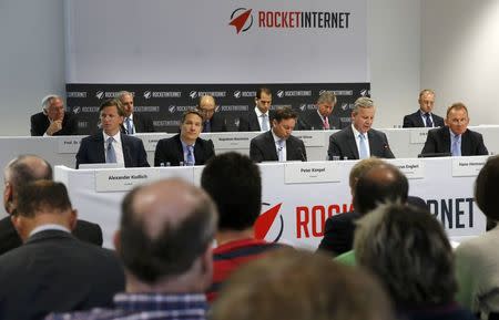 A general view shows members of the board of Rocket Internet, a German venture capital group during their shareholder meeting in Berlin, Germany, June 23, 2015. REUTERS/Fabrizio Bensch