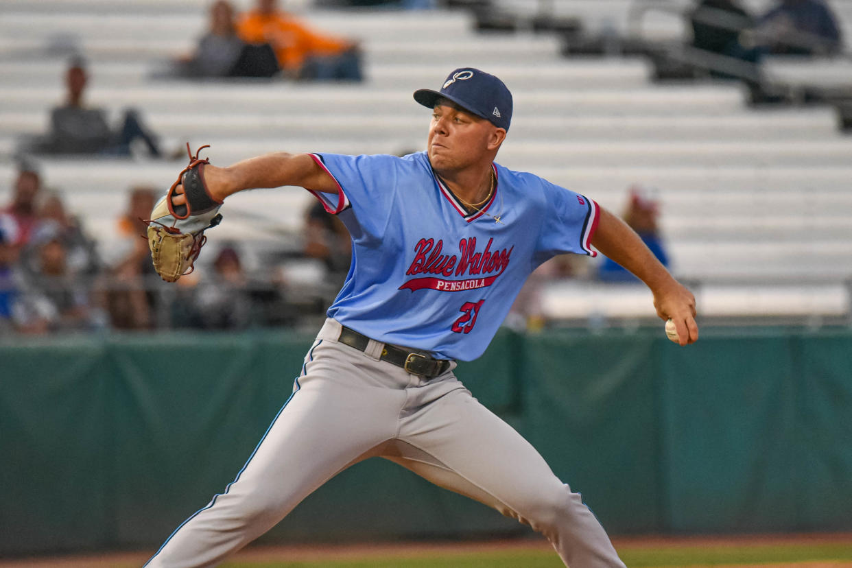 Blue Wahoos starting pitcher Patrick Monteverde worked five strong innings, allowing just one run to set stage for comeback win Tuesday against Tennessee Smokies in Southern League championship series.