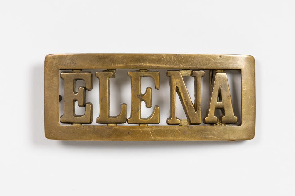 One of the co-curators loaned this belt buckle for the upcoming exhibition.