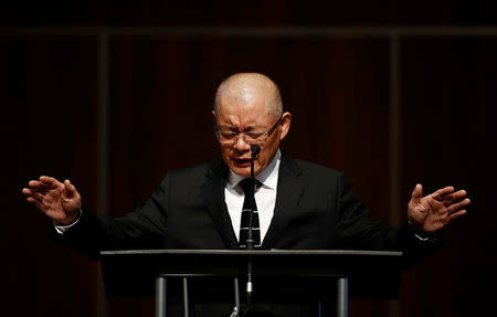 Pastor Hyeon Soo Lim, who returned to Canada from North Korea after the DPRK released Lim on August 9, after being held for 31 months, offers benediction at the Light Presbyterian Church in Mississauga, Ontario, Canada, August 13, 2017. REUTERS/Mark Blinch