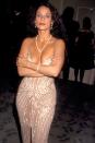 <p>Plunging + strapless = one sexy Oscars moment. Sonia Braga looked gorgeous in this sequined gown complete with floral-patterned pearls and earrings. </p>