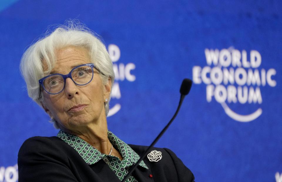 Christine Lagarde, President of the European Central Bank, attends the World Economic Forum in Davos, Switzerland, Wednesday, May 25, 2022. The annual meeting of the World Economic Forum is taking place in Davos from May 22 until May 26, 2022. (AP Photo/Markus Schreiber)