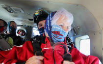 A thrill seeking great-gran has celebrated her 90th birthday - by taking to the air and SKYDIVING from 15,000 feet. Sprightly Patricia Baker said it felt "awesome" to plunge from a whopping three miles up in testing conditions. Brilliant photos and videos show the widowed gran-of-ten dressed in a red jumpsuit flying through the sky. Patricia said she "wasn't too worried" about the jump because she "keeps herself fit" by doing 50 sit ups every morning. And her main motivation was to raise some money for charity, she added.