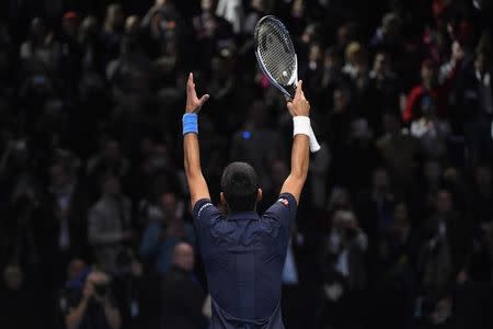 Britain Tennis - Barclays ATP World Tour Finals - O2 Arena, London - 19/11/16 Serbia's Novak Djokovic celebrates winning his semi final match against Japan's Kei Nishikori Reuters / Toby Melville Livepic