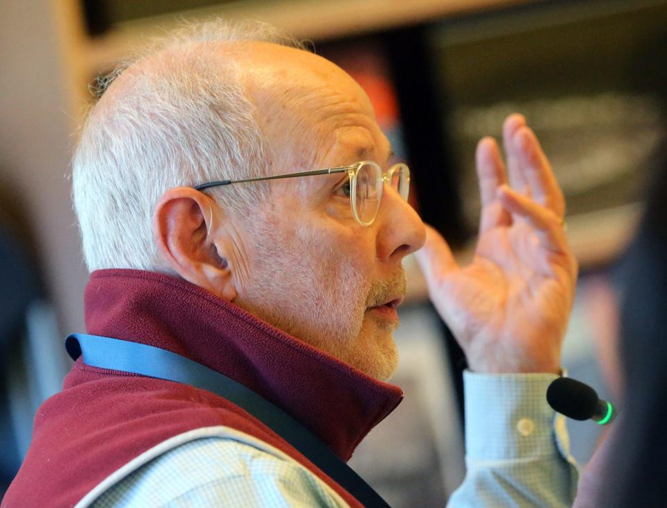 RSU 21 School Board member Peter Sentner speaks during a meeting May 10, 2024.