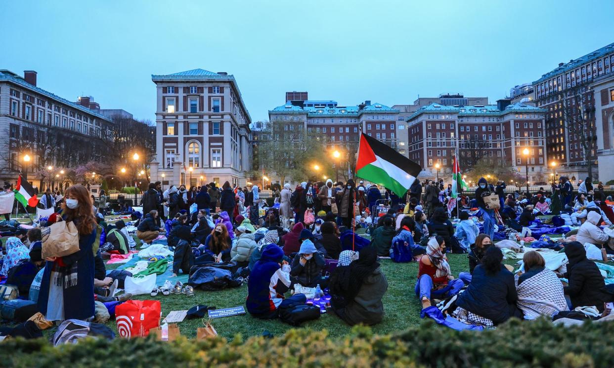 <span>Student protesters resume demonstrations on Friday at Columbia University on 19 April 2024.</span><span>Photograph: Anadolu/Getty Images</span>