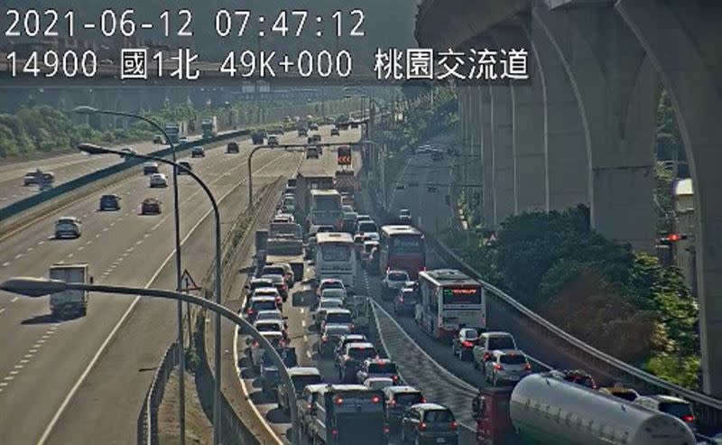 今12日一早車流湧入造成交流道回堵。（圖／高公局提供）