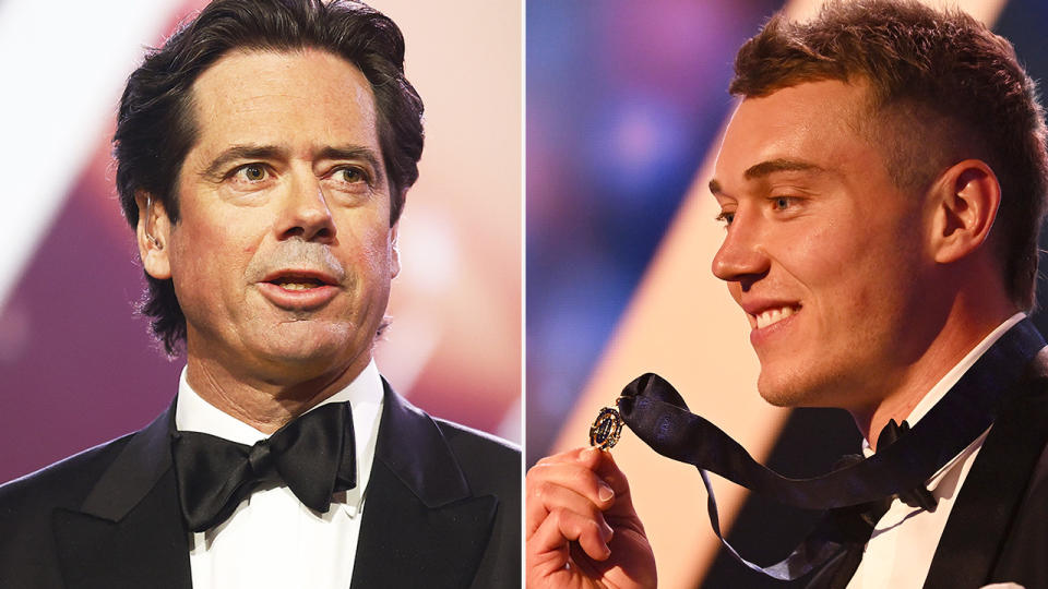 AFL boss Gillon McLachlan and Carlton's Patrick Cripps are pictured on Brownlow Medal night.
