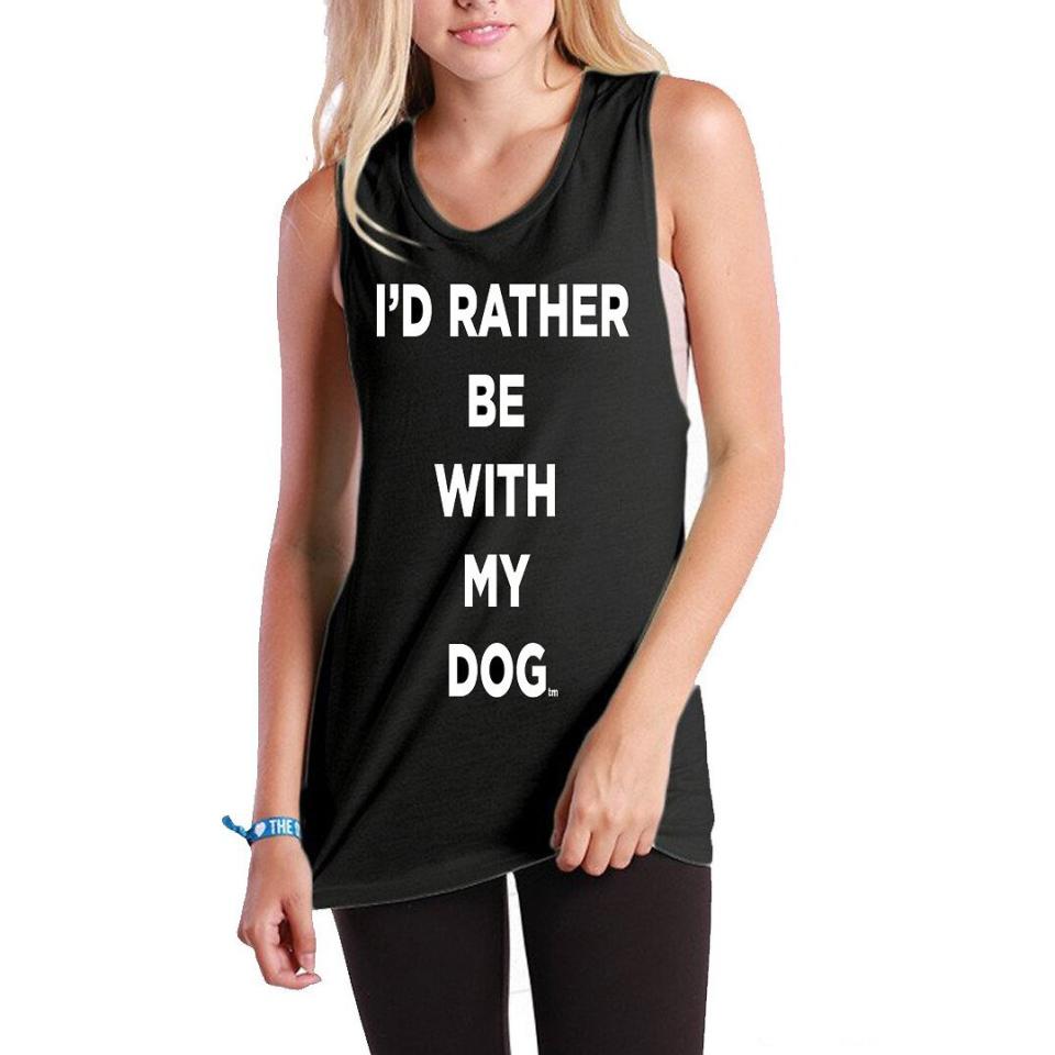 Model wearing a I’d Rather Be With My Dog Tank Top on a white background