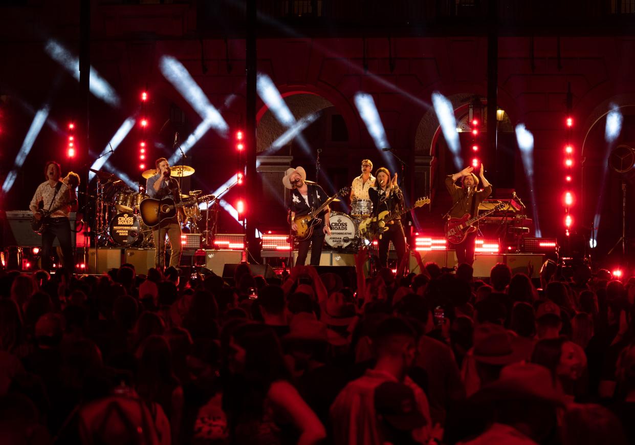 FILE - NEEDTOBREATH performs at the 2024 CMT Crossroads taping at the University of Texas on Friday, April 5, 2024. The band will perform in Augusta on Sept. 1.