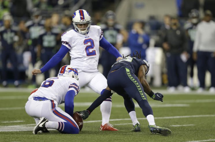 Seahawks cornerback Richard Sherman was fined for hitting Bills kicker Dan Carpenter (AP)