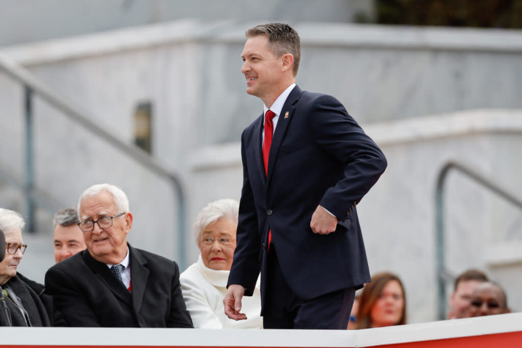 Alabama Secretary of State Wes Allen walks toward a podium during inauguration ceremonies at the Alabama State Capitol on Monday, Jan. 16, 2023 in Montgomery, Ala.
