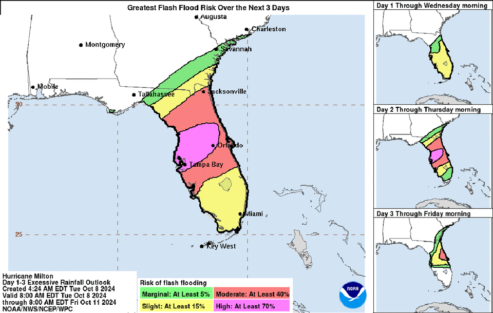 Flash flooding risk for parts of Florida with the Sunshine State anticipated to experience up to 18in rain (NHC)