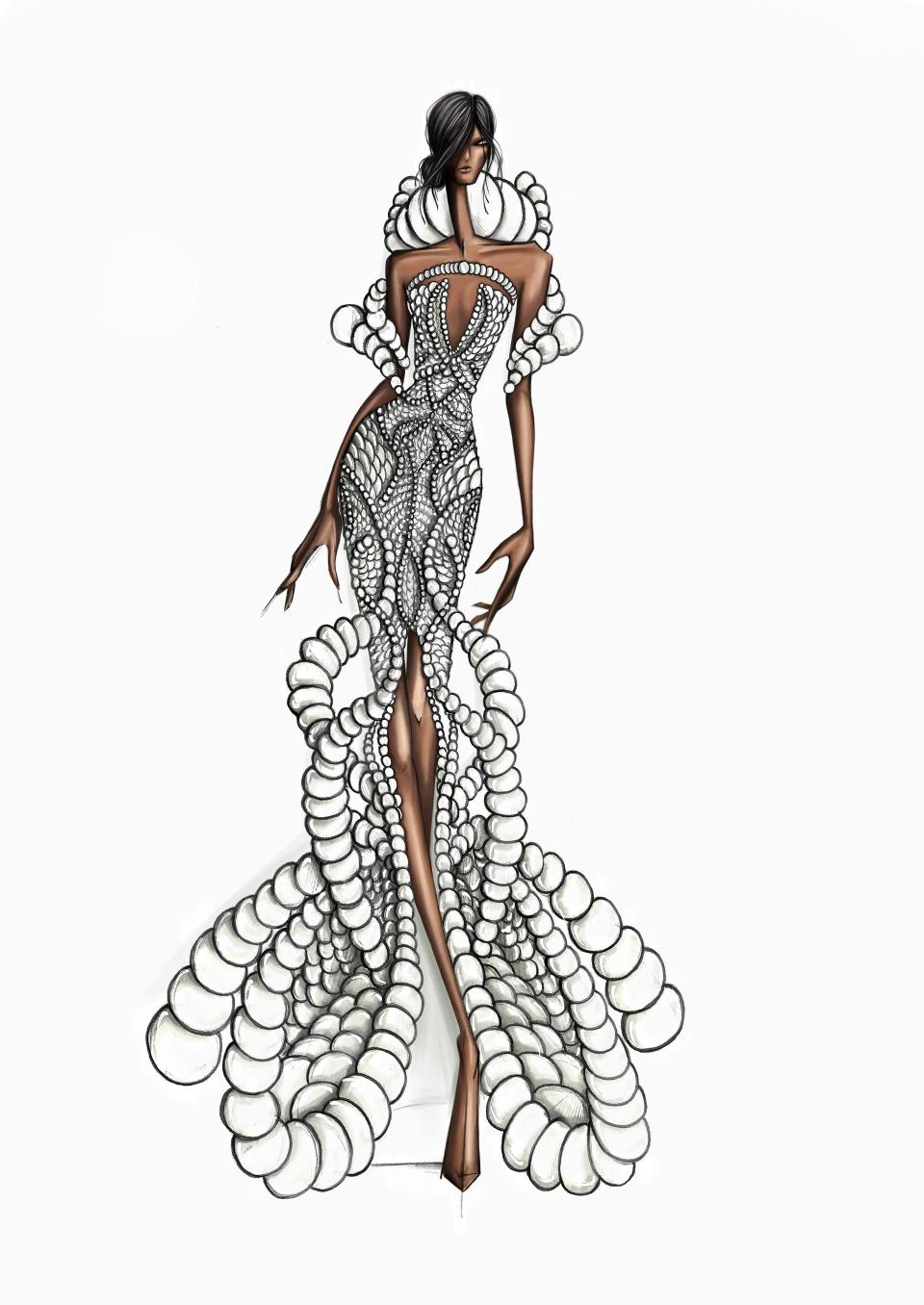 Iris van Herpen’s sketch of Gabrielle Union’s 2021 Met Gala dress. - Credit: Courtesy Image