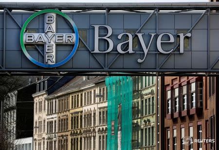 FILE PHOTO: The logo of Bayer AG is pictured at the Bayer Healthcare subgroup production plant in Wuppertal, Germany February 24, 2014. REUTERS/Ina Fassbender/File Photo