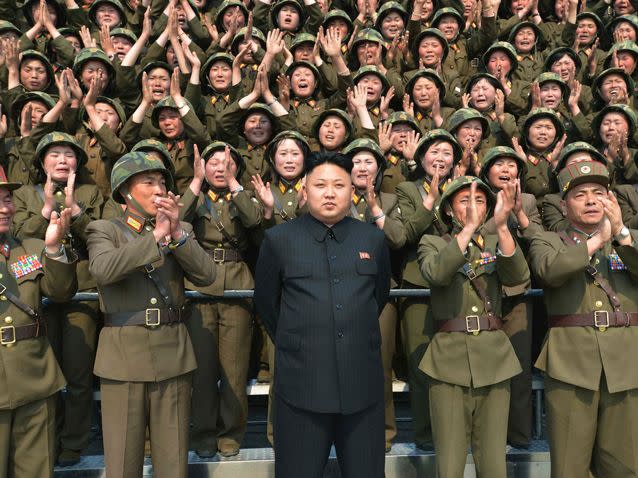 North Korean leader Kim Jong-un and his adoring subjects. Source: AP