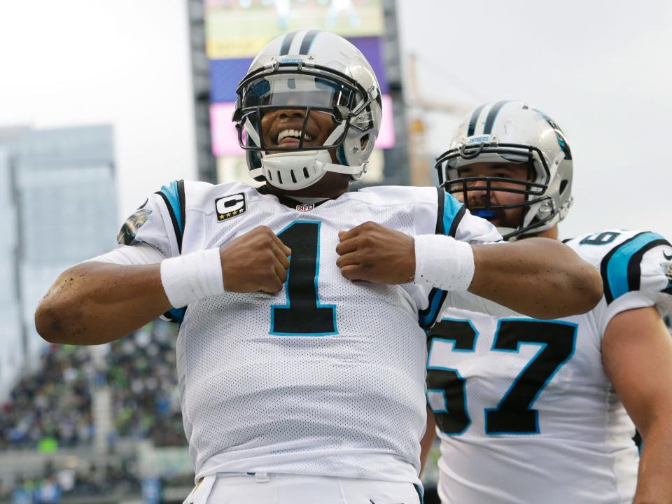 Cam Newton celebrates after a touchdown in 2015.