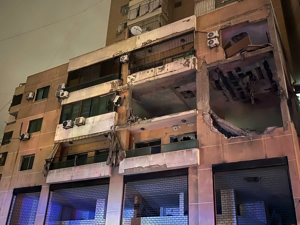 Damage on a building hit by an Israeli drone after an attack which killed Arouri along with other Hamas leaders in Beirut (AP)