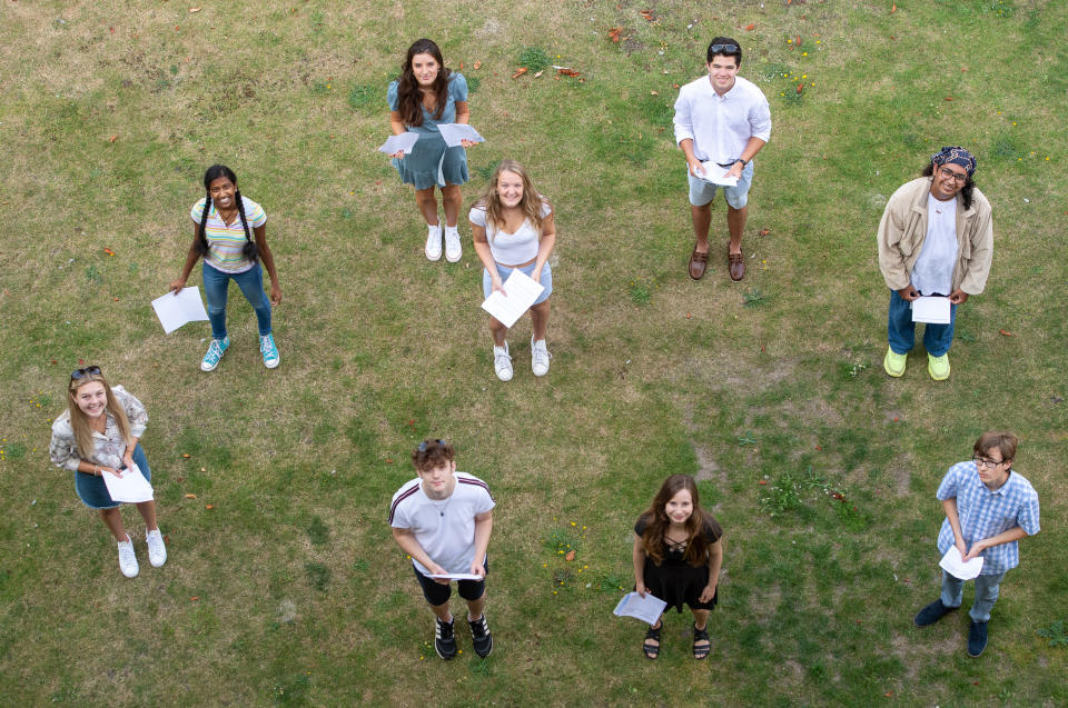 Students at Norwich School, Norwich, receive their A-Level results.