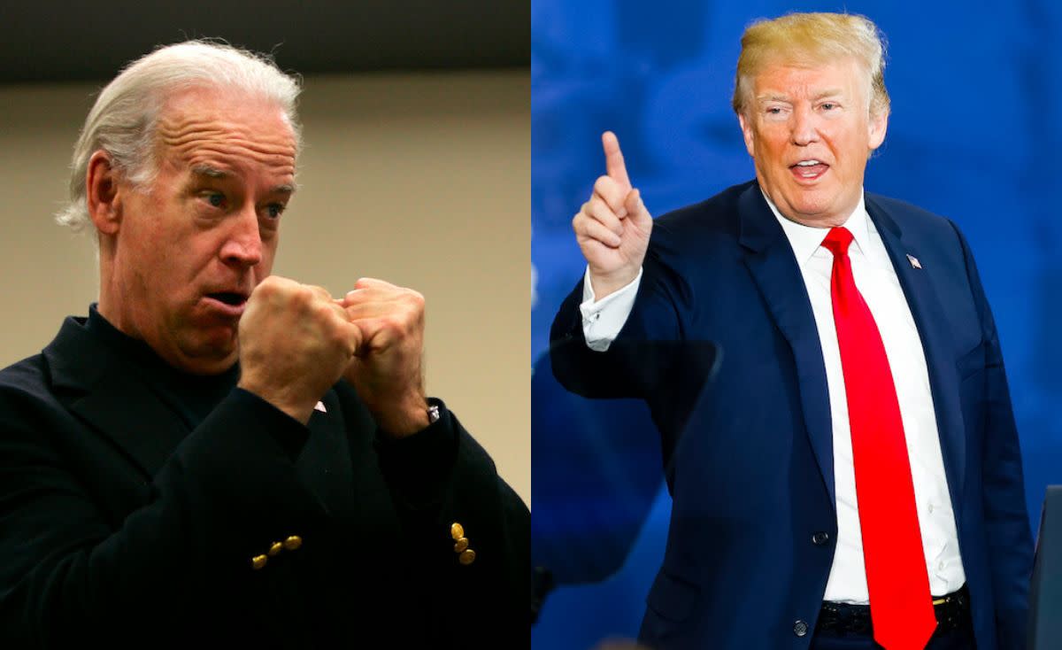 Joe Biden and Donald Trump face off.&nbsp; (Photo: Reuters/Getty)