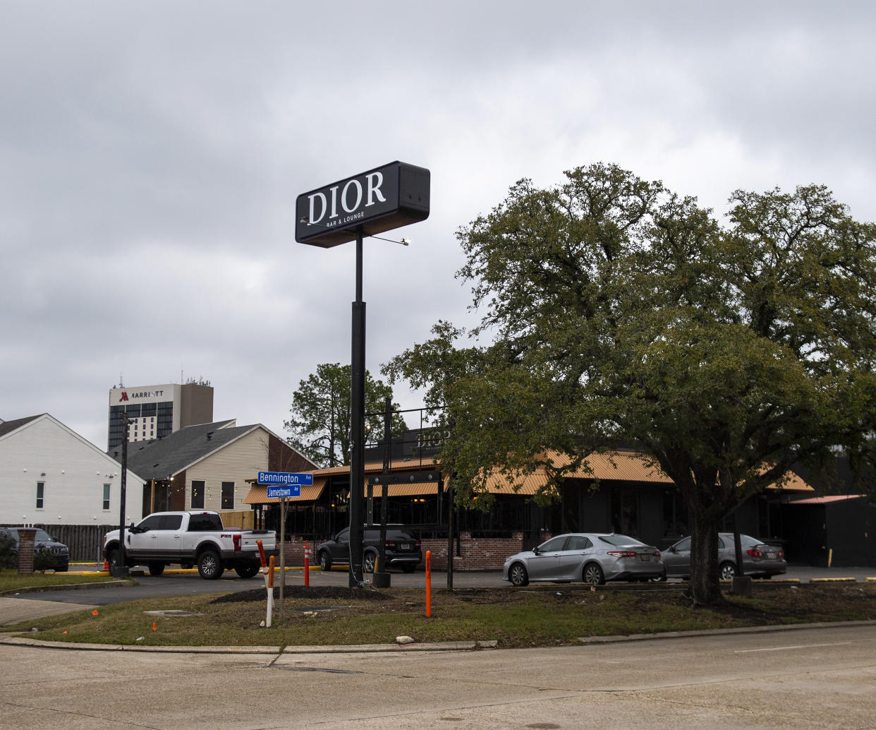 FILE - Dior Bar & Lounge on Bennington Avenue was the scene of an overnight shooting that left multiple people injured, Jan. 22, 2023, in Baton Rouge, La. On Friday, Feb. 10, police in Louisiana's capital city of Baton Rouge arrested two people for a mass shooting that left 12 others wounded at a nightclub in January. (Michael Johnson/The Advocate via AP)