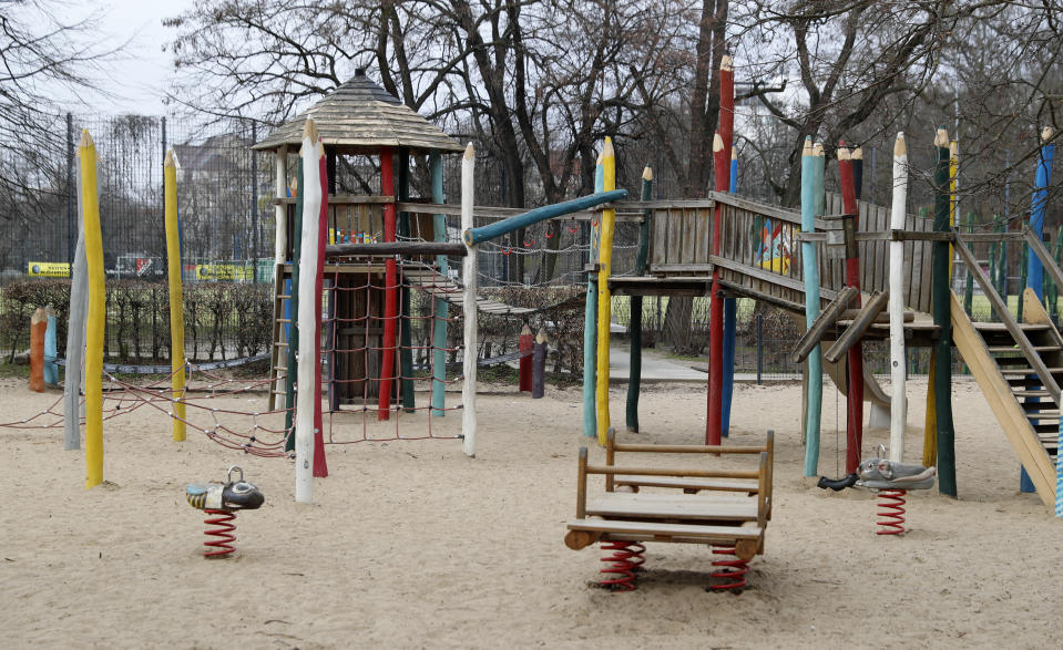 An empty playground is seen at the Volkspark Wilmersdorf during the spread of coronavirus disease (COVID-19) in Berlin, Germany, March 19, 2020. REUTERS/Fabrizio Bensch