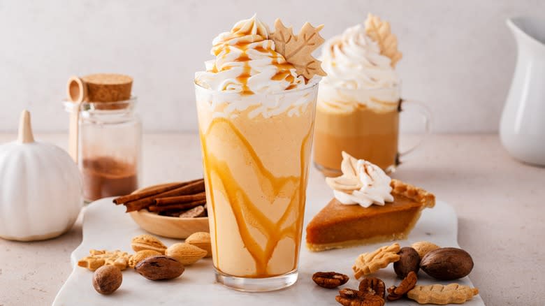 pumpkin smoothie served on table