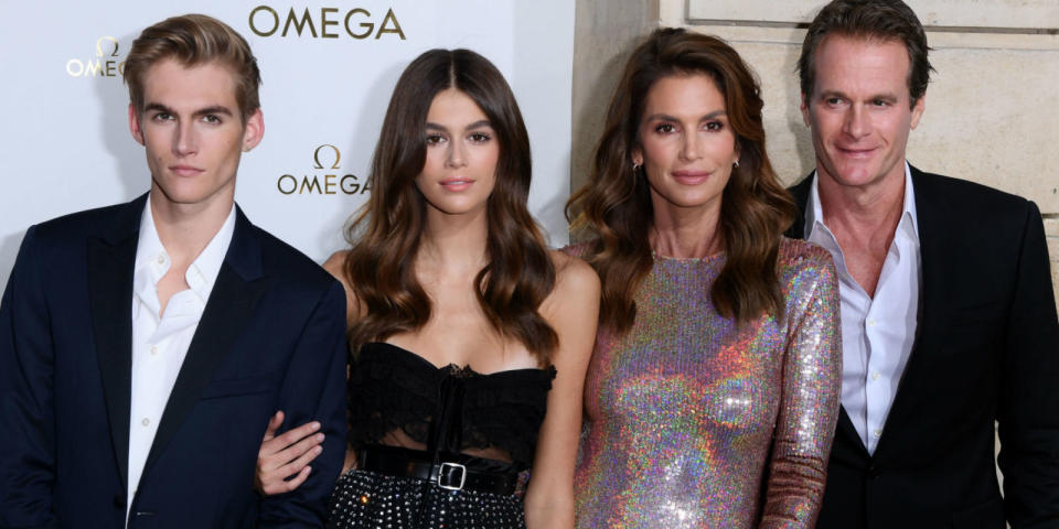 <p>Presley Gerber, Kaia Gerber, Cindy Crawford and Randy Gerber<span> attend the Omega 'Her Time' exhibition launch party.</span></p>