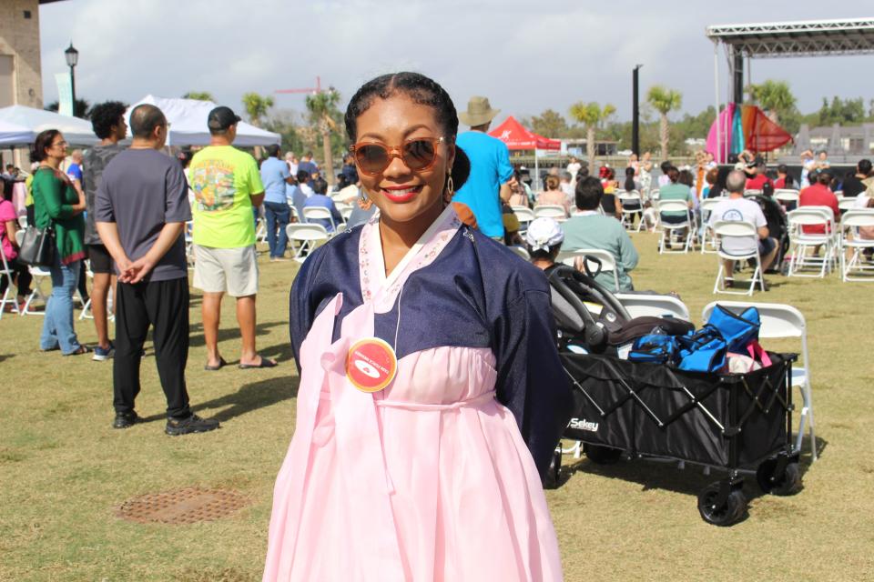 Michelle Adams wears her mother's hanbok, a traditional Korean garment usually worn on special occasions. Savannah AAPI Festival 2022.
