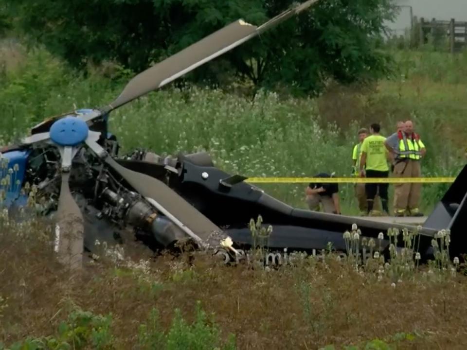 El helicóptero colapsó tras golpear los cables de alta tensión (Screenshot / Fox 19)