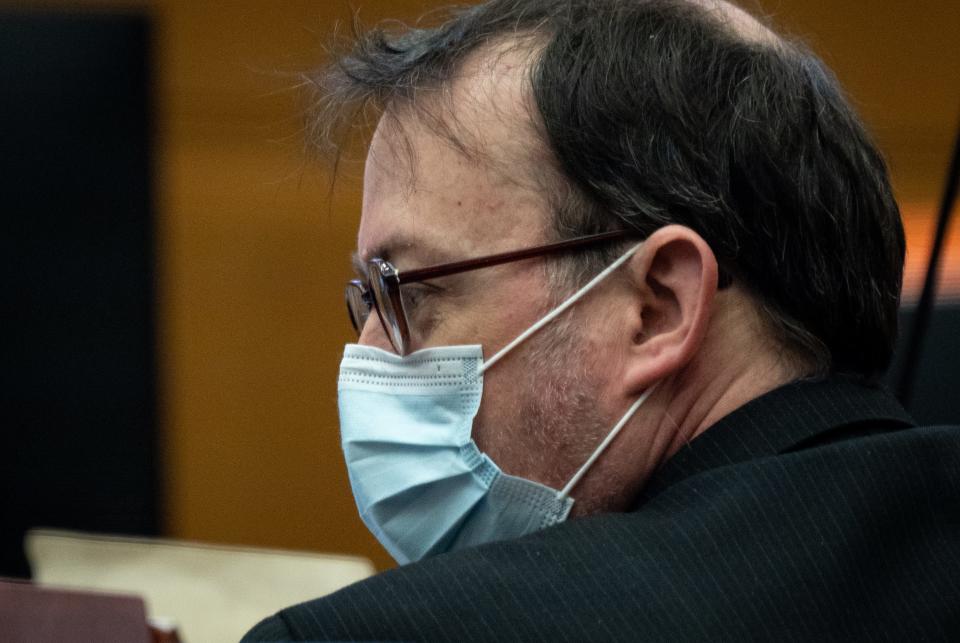 Bryan Miller listens during his trial on April 5, 2023, in Maricopa County Superior Court in Phoenix.