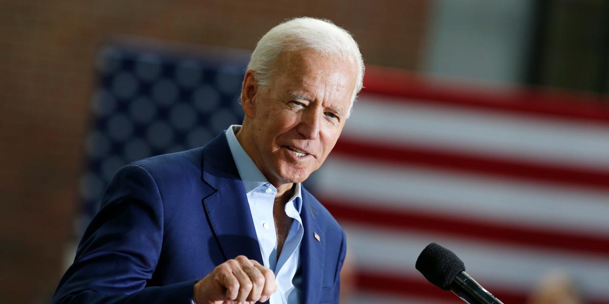 Democratic presidential candidate former Vice President Joe Biden speaks during a campaign event at Keene State College in Keene, N.H., Saturday, Aug. 24, 2019. (AP Photo/Michael Dwyer)