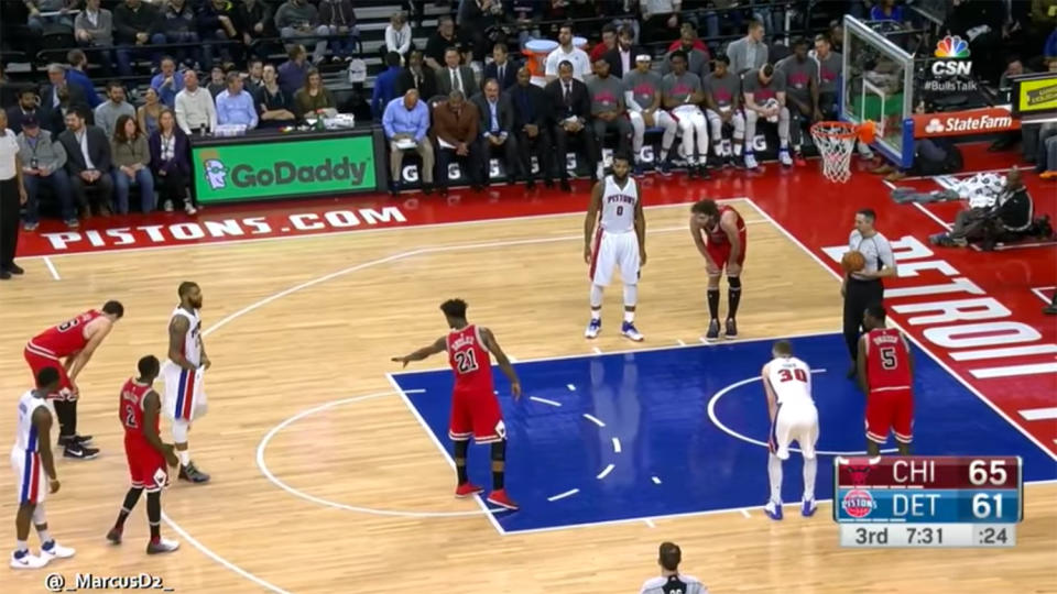 Jimmy Butler stands his ground. Marcus Morris would like him to stop. (Screencap via @_MarcusD2_)