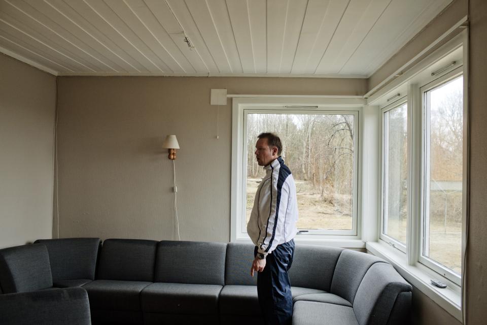 BASTOY ISLAND, HORTEN, NORWAY - APRIL 12:  Glenn, 40-years-old sentenced to twelve years for crime related to narcotics is seen refurnish the wooden cottage where he lives in Bastoy Prison on April 12, 2011 in Bastoy Island, Horten, Norway. Bastoy Prison is a minimum security prison located on Bastoy Island, Norway, about 75 kilometers (46 mi) south of Oslo. The facility is located on a 2.6 square kilometer (1 sq mi) island and hosts 115 inmates. Arne Kvernvik Nilsen, governor of the prison, leads a staff of about 70 prison employees. Of this staff, only five employees remain on the island overnight.  Once a prison colony for young boys, the facility now is trying to become 'the first eco-human prison in the world.' Inmates are housed in wooden cottages and work the prison farm. During their free time, inmates have access to horseback riding, fishing, tennis, and cross-country skiing. (Photo by Marco Di Lauro/Reportage by Getty Images)