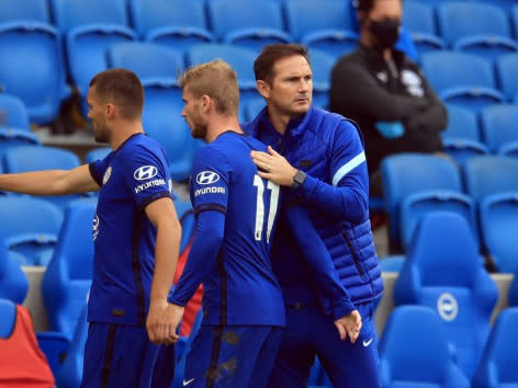 Chelsea manager Frank Lampard with new signing Timo WernerPA