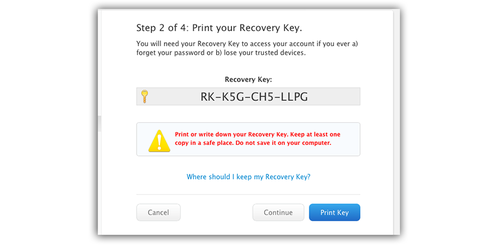 Window containing a recovery key