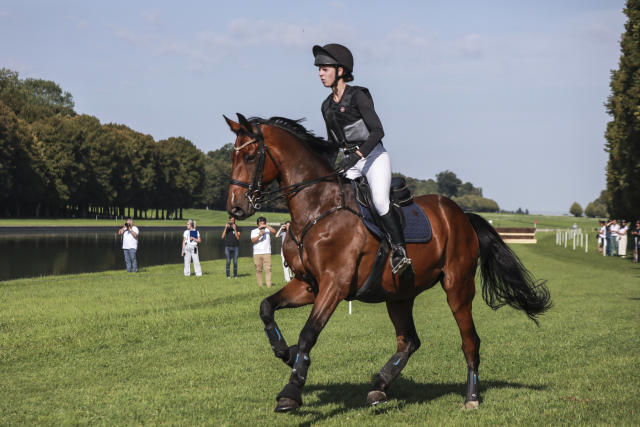 Horses gallop in Versailles Palace gardens to test the track for