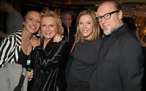 Beattie Edmondson poses with family Freya, Ade and Jennifer Saunders in January - Credit: Getty Images