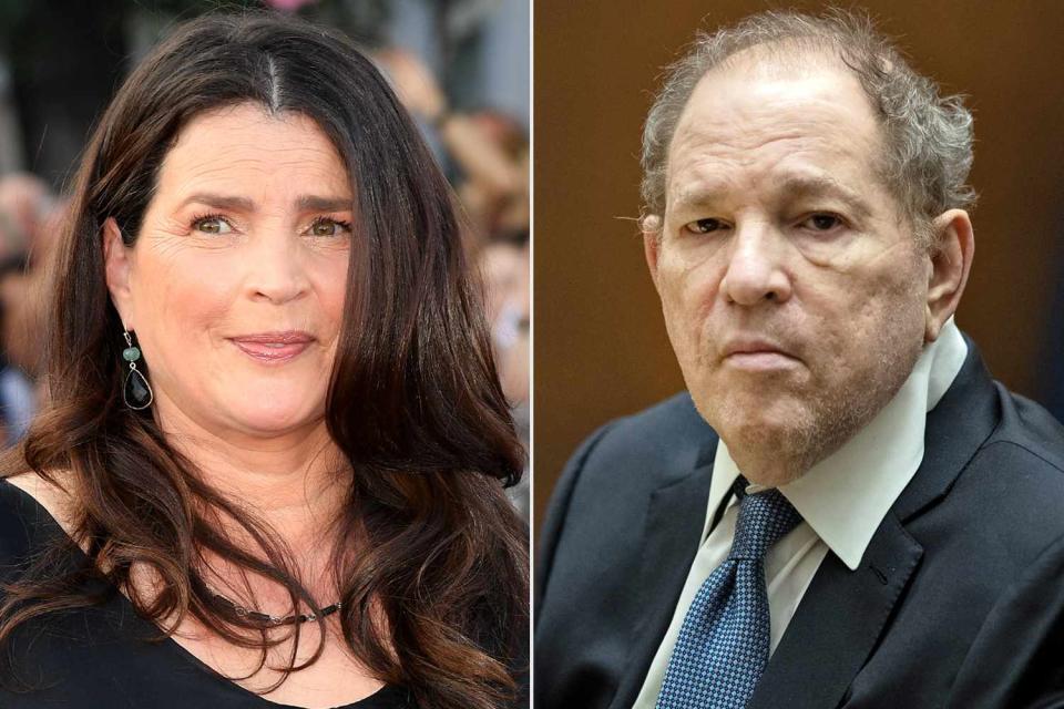 <p>Daniele Venturelli/Getty; Etienne Laurent-Pool/Getty </p> Julia Ormond (left) and Harvey Weinstein (right)