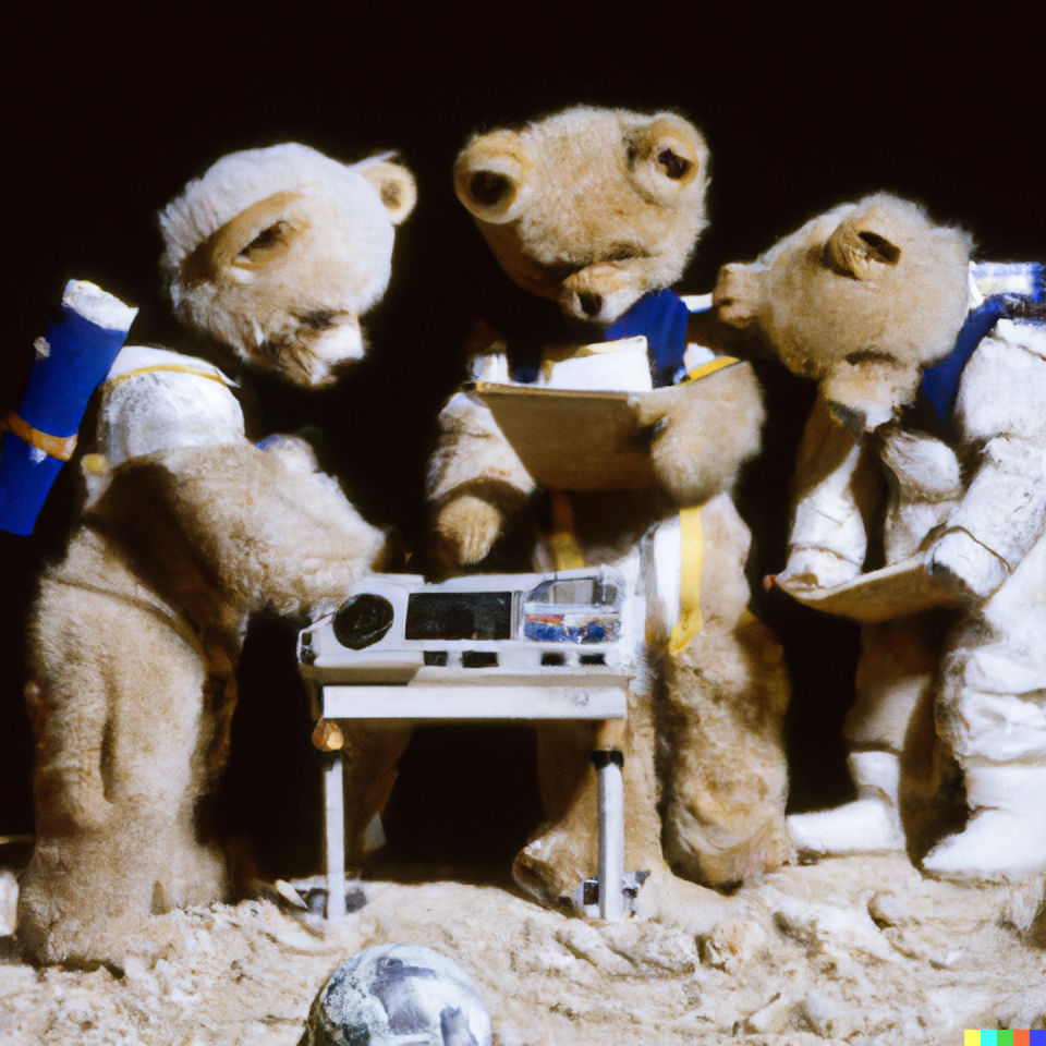 This image was generated from the text prompt ‘Teddy bears working on new AI research on the moon in the 1980s.’ Hany Farid using DALL-E, <a href="http://creativecommons.org/licenses/by-nd/4.0/" rel="nofollow noopener" target="_blank" data-ylk="slk:CC BY-ND;elm:context_link;itc:0;sec:content-canvas" class="link ">CC BY-ND</a>