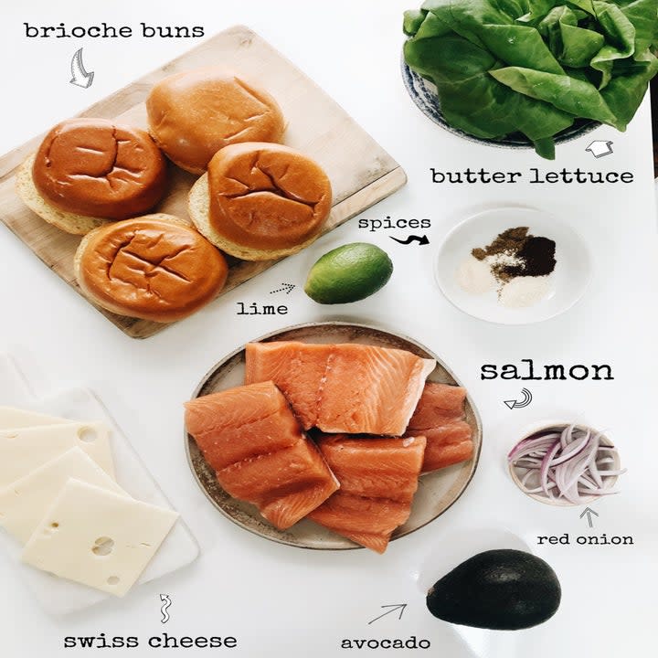Ingredients for salmon burgers