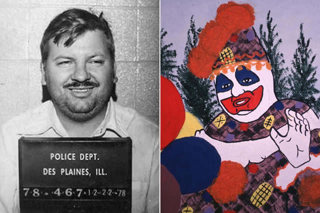 <p>Bureau of Prisons/Getty; Steve Eichner/WireImage</p> John Wayne Gacy, left, and a self-portrait