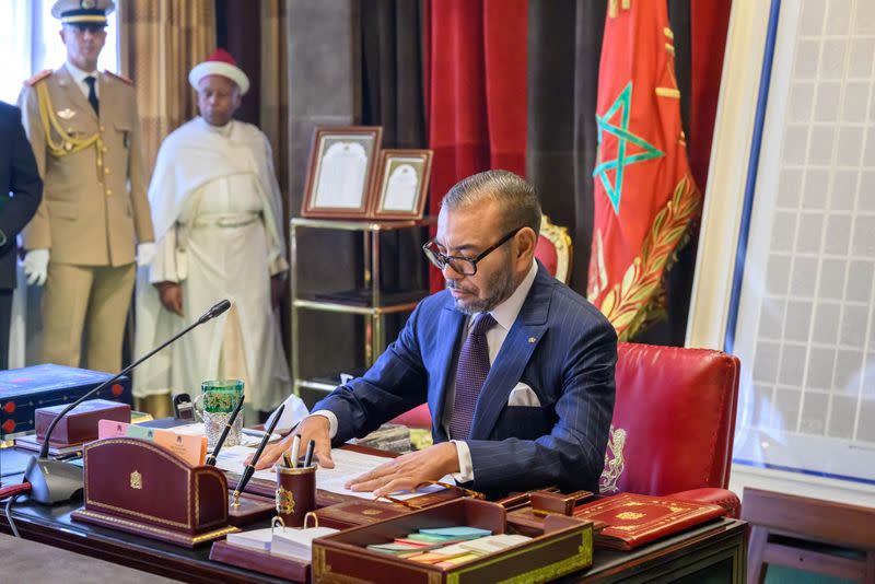 Morocco's King Mohammed VI chairs a meeting at the Royal Palace in Rabat