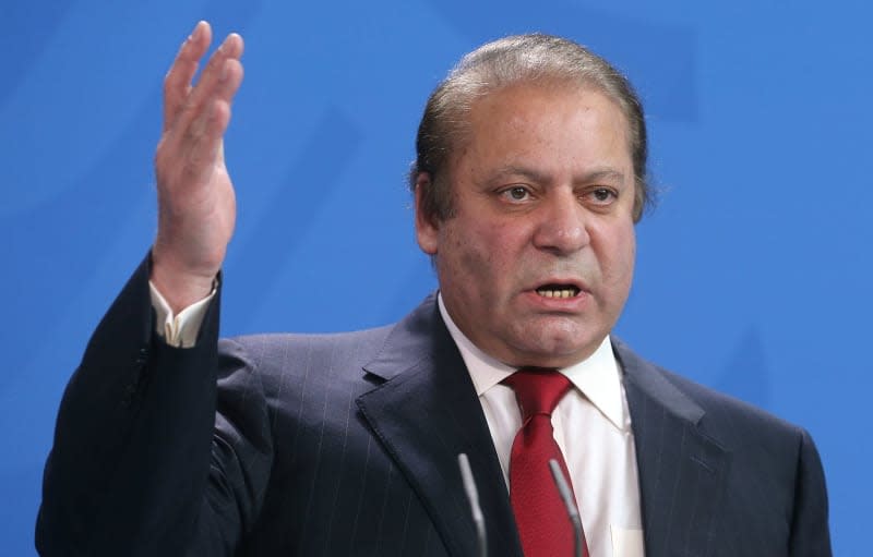 Nawaz Sharif, then Pakistani Prime Minister Muhammad, speaks during a press conference. Wolfgang Kumm/dpa