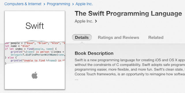 Listing for The Swift Programming Language book in iBookstore