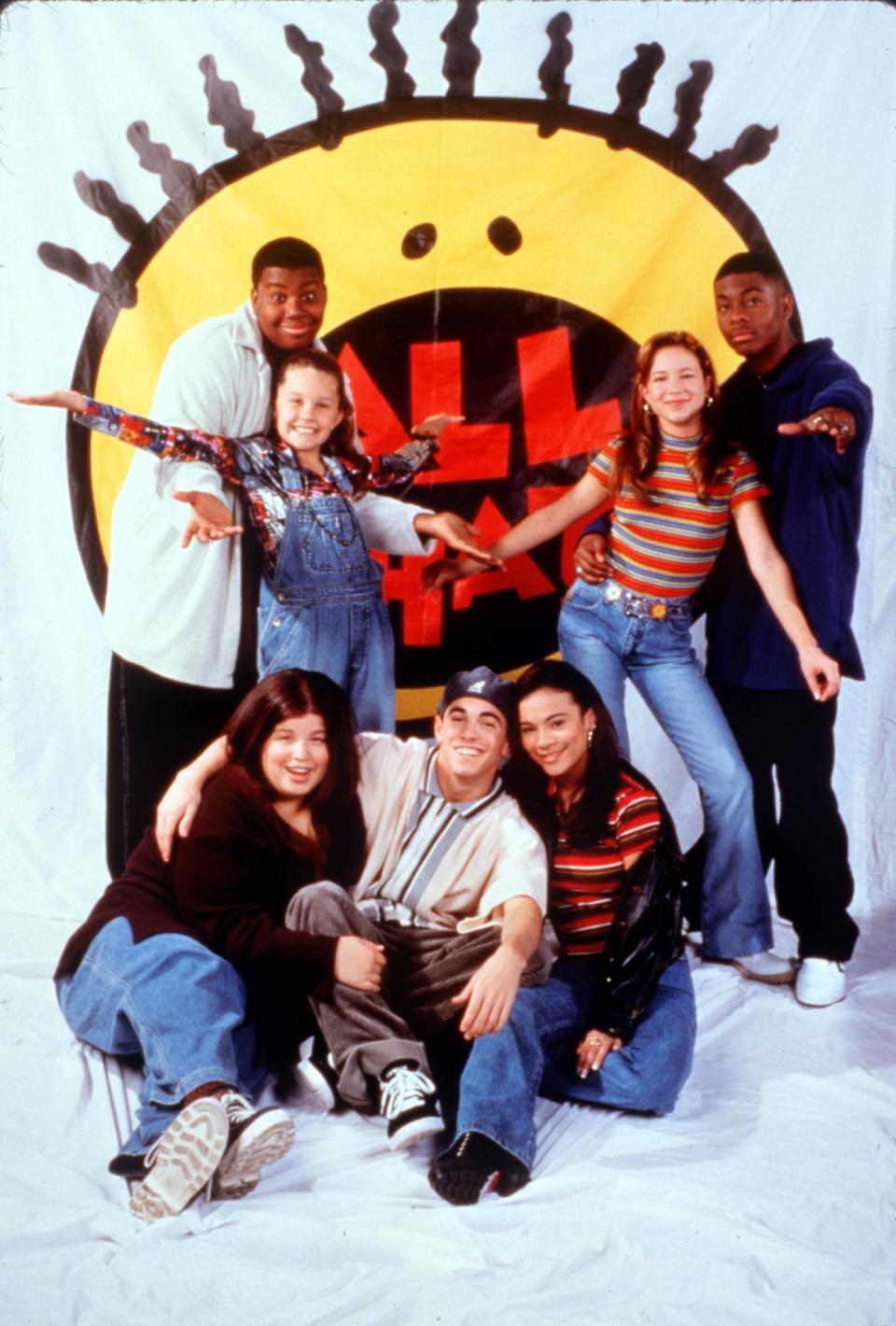 The cast of "All That" on Nickelodeon: Lori Beth Denberg, Josh Server, Alisa Reyes, (l-r back row) Kenan Thompson, Amanda Bynes, Katrina Johnson and Kel Mitchell. Johnson was among the actors who spoke out in "Quiet on Set."