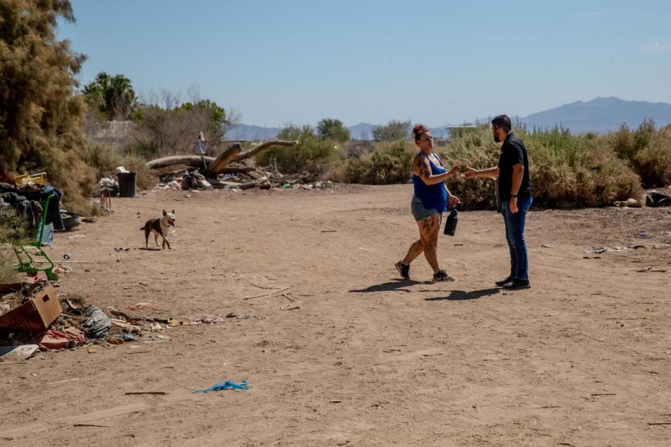 A pastor invites a homeless woman to visit his church in Blythe.