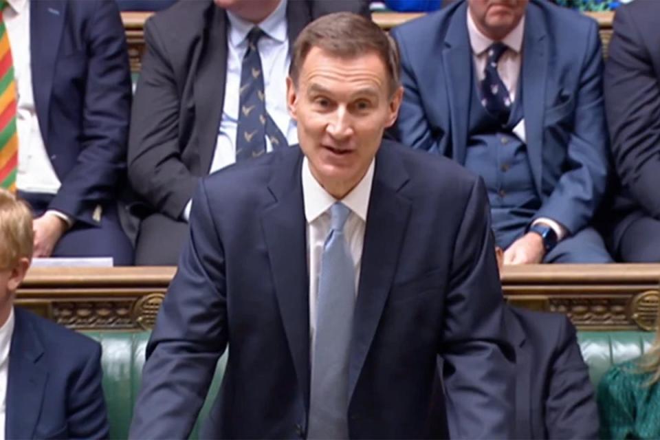 Chancellor of the Exchequer Jeremy Hunt delivering his Budget to the House of Commons in London on Wednesday (Parliament TV)