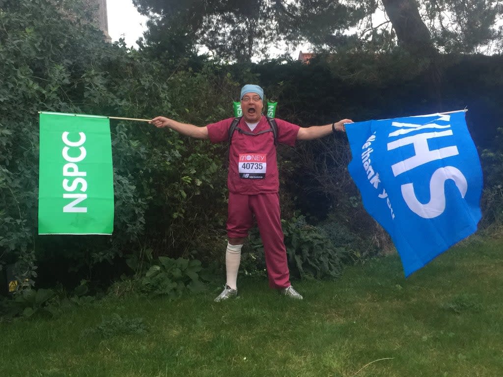 Simon Gallo, 62, of Stratford St Andrew in Suffolk, pictured in 2020 before running the virtual London Marathon (Simon Gallo/ PA) (PA Media)